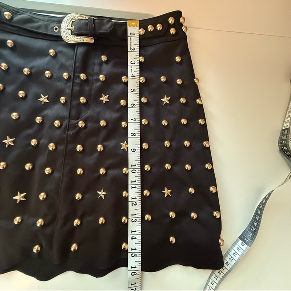 Anthropologie Black Mini Skirt with Gold Studs and stars Belt - Small NWT - Picture 6 of 12